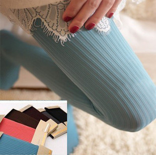 Free Shipping 2012 fashion autumn & winter Europe/America style candy color velvet Pantyhose vertical stripe silk stockings