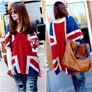 FREE SHIPPING!2012 FASHION batwing sleeve geometric torx flag loose plus size sexy women clothing sweater outerwear