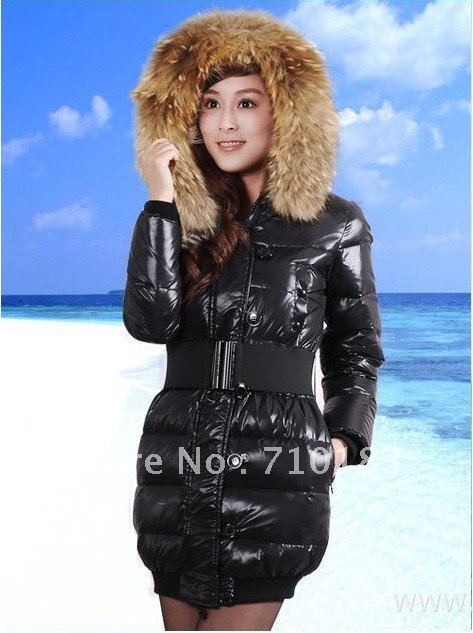 Free shipping 2012 fashion brand Large fur collar brief all-match medium-long down coat /jacket/winter coat/winter jacket,S-XL