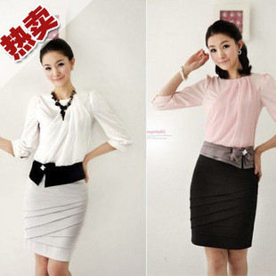 Free shipping 2012 fashion chiffon shirt work wear women's summer female ol professional skirt women's professional set