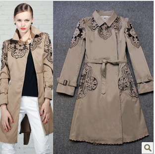 free shipping 2012  fashion cutout crochet decoration slim brand trench coat women