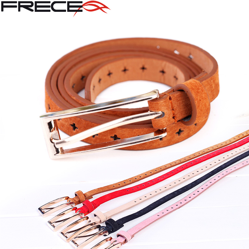 Free shipping,2012 Fashion cutout genuine leather pigskin, female thin belt, metal buckle, fit to waist 35(94cm)