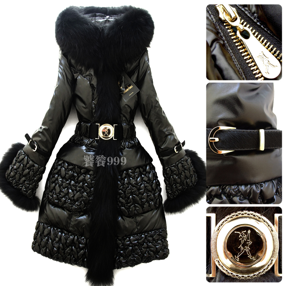 free shipping 2012 fashion down coat 1080 raccoon fur black slim long design  female women's down jacket