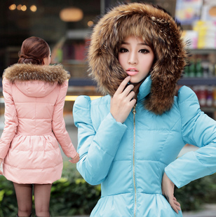 free shipping 2012 fashion down jacket  large fur collar slim  medium-long  fashion women's down coat