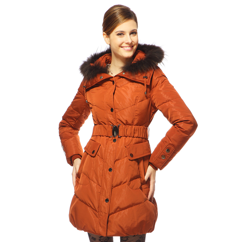 Free shipping 2012 fashion down jacket     slim belt fashion medium-long b1201180 women down coat