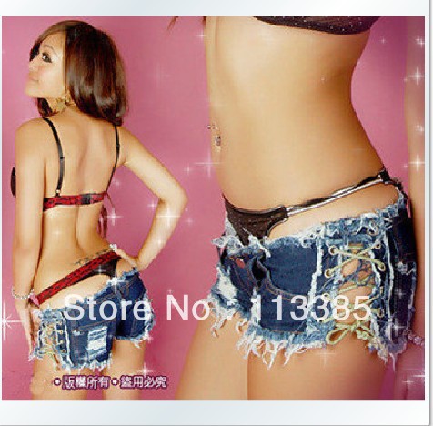 Free shipping / 2012 fashion ds dance sexy shorts, Steel pipe dance super sexy lowest waist shorts,night club denim jeans