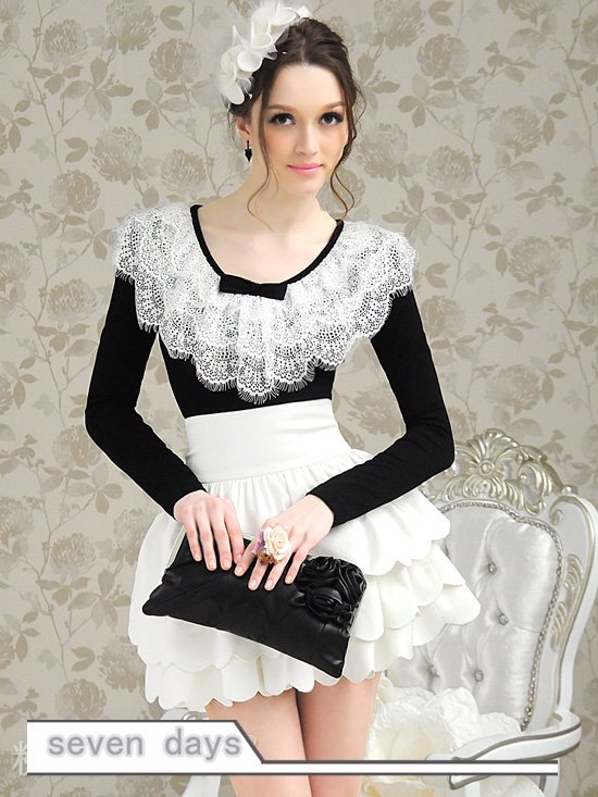 Free Shipping 2012 Fashion Elegant Pure Color Lace Neck Slim Fit Long Sleeve T-shirt YL030814BA