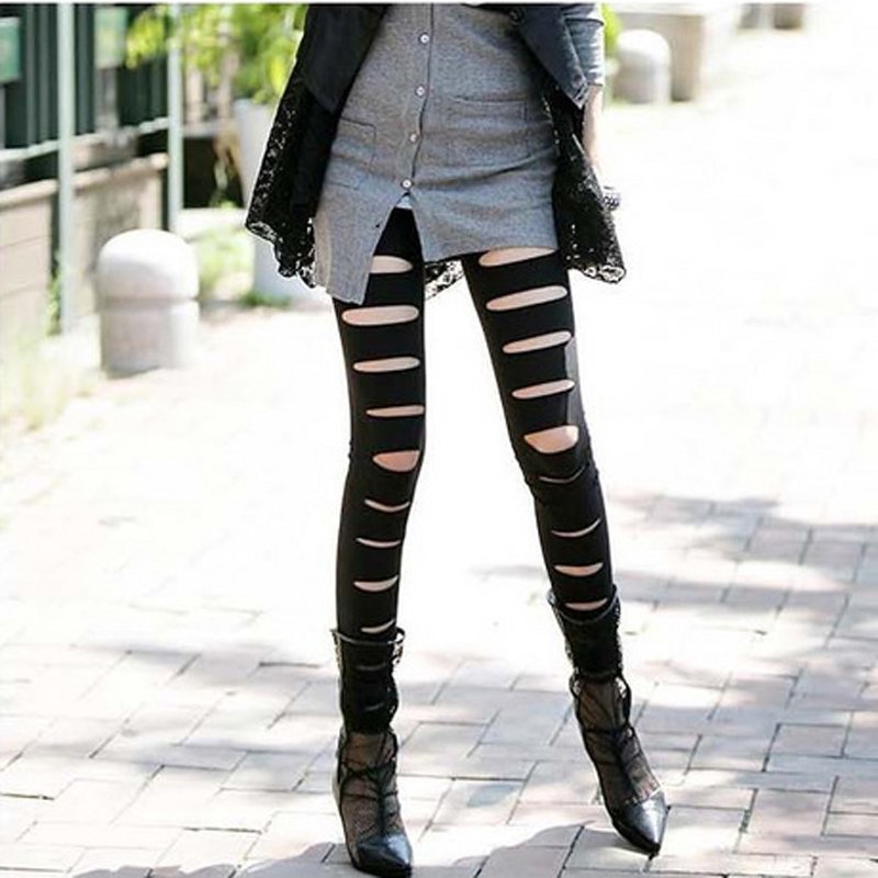 Free shipping 2012 fashion faux leather hole legging leather tights ankle length trousers female