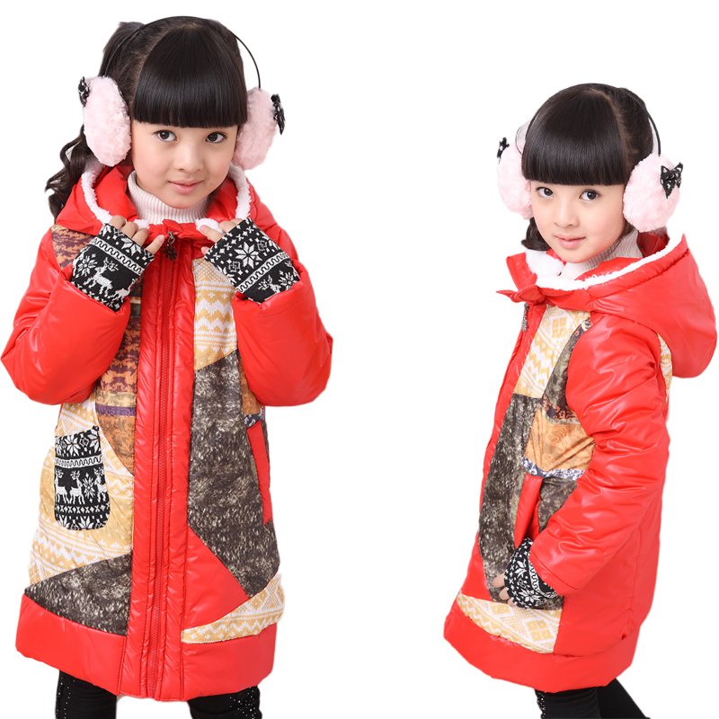 free shipping 2012 fashion female child female child cotton trench child wadded jacket trench plus size lengthen edition