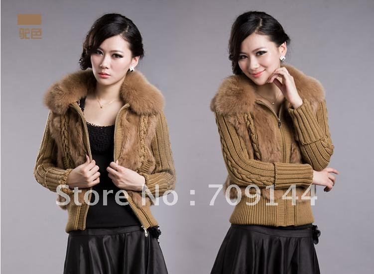 Free Shipping 2012 Fashion Fox fur collar cardigan sweater coat women
