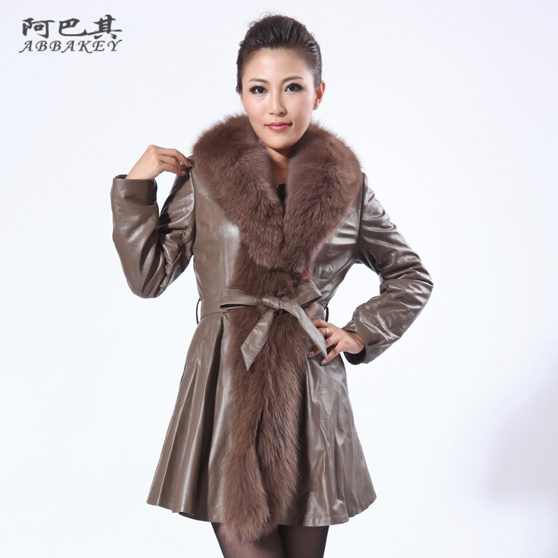 free shipping 2012 fashion     genuine leather   plus cotton fox fur belt slim  women's coat jacket
