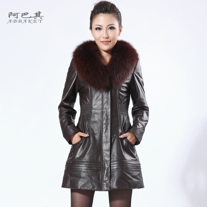 free shipping 2012 fashion  genuine leather   plus cotton sheepskin  medium-long fox fur women's coat jacket