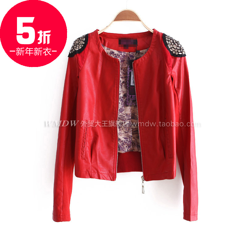 FREE SHIPPING 2012 fashion handsome rhinestone epaulet zipper decoration style slim leather clothing coat ww2645