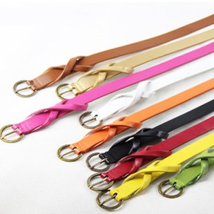 Free shipping 2012 Fashion high quality sexy Slender waist belt Women's Cute Candy color PU leather Thin Belt