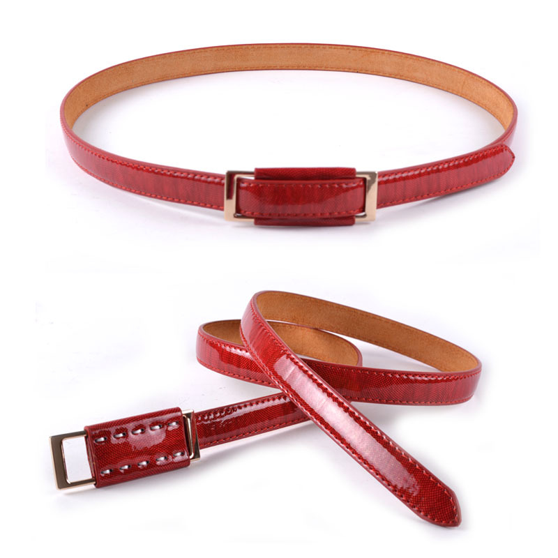 Free Shipping 2012 fashion japanned leather color gold Women genuine leather fashion women's decoration thin belt