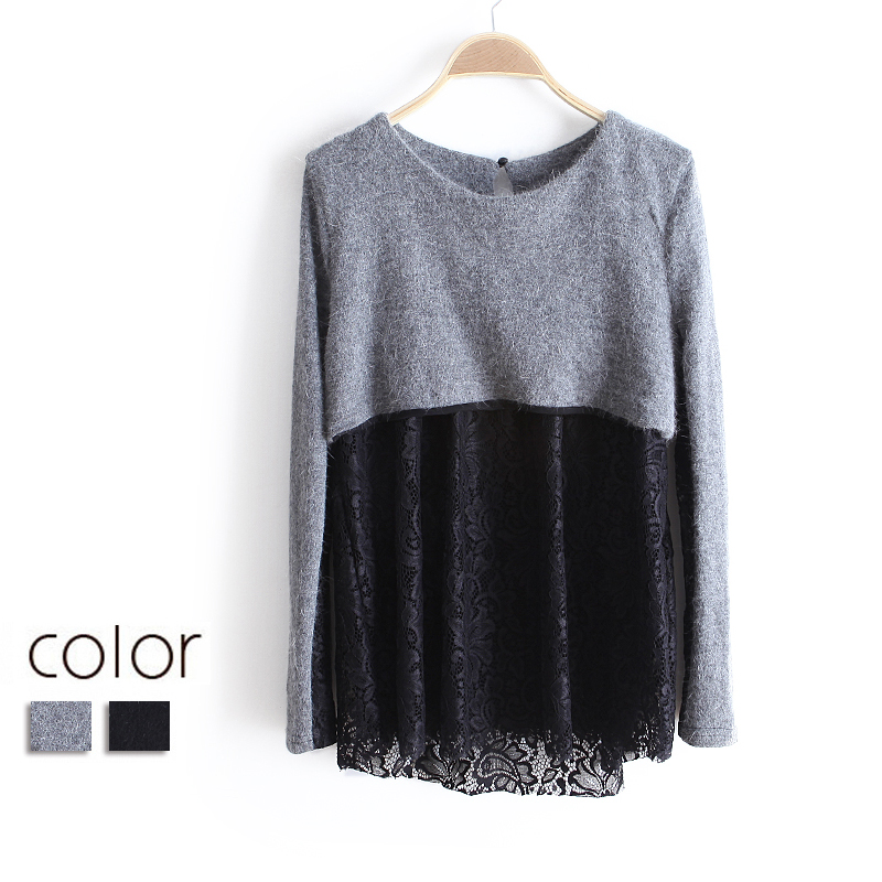 free shipping 2012 fashion lace patchwork wt2008 o-neck sweater