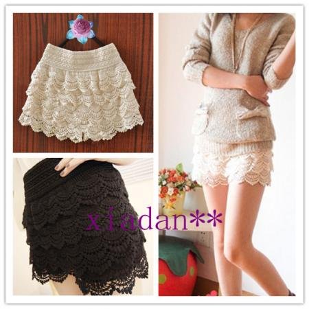Free Shipping 2012 Fashion Lace Tiered Short Skirt Under Safety Pants Shorts