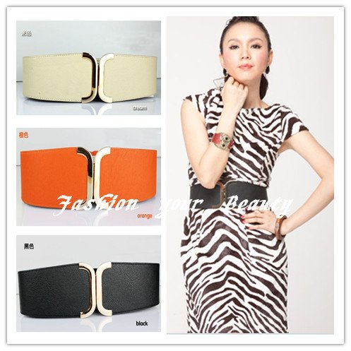 Free Shipping~~2012 Fashion Lady's Wide Elastic Belt Leather Belt Double Metal Buckle Waistband Stretchy Waist Belt,yd5 (M038)