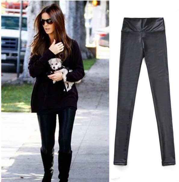 free shipping,2012 fashion  leggings leather for women,high waist  tight pencil faux leather pants women,black,Leopard