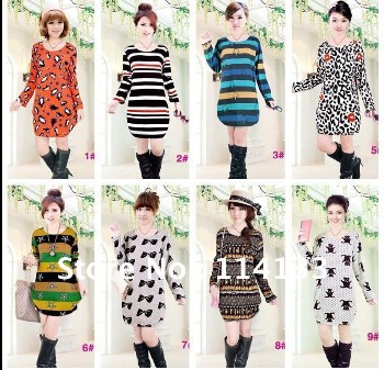Free Shipping 2012 fashion long sleeve loose basic shirt sweater dress/many designs