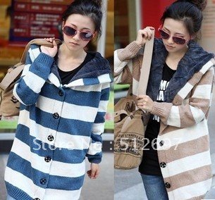 Free shipping 2012 fashion maternity  winter loose green striped pregnant women leisure sweater/coat/jacket/overcoat