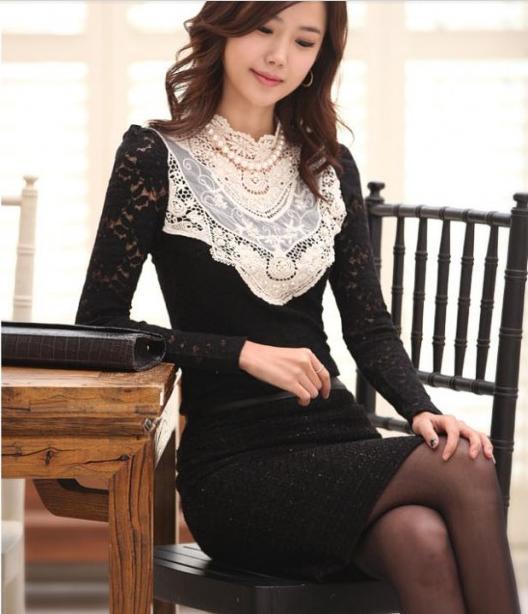 Free shipping! 2012 fashion  new Lace slim long-sleeved shirt base ( send Pearl Necklace  X20940272954
