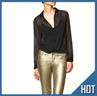 Free Shipping 2012 fashion New women Polka Dot round little retro chiffon her long-sleeved shirt size XS/S/M/L/XL12-80