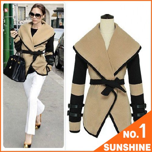 Free Shipping 2012 Fashion Patchwork Newest Formal OL Spring Winter Outwear Trench Coat Polyster With Sashes Women's Jacket