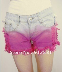 Free shipping 2012  Fashion  Personality   tie-dyed gradient   denim shorts XS-L