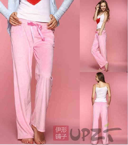 Free Shipping 2012 fashion Pink soft loose coral flocking pyjama trousers household pants wasbiul
