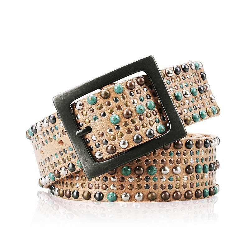 Free shipping 2012 fashion rivet strap ladies' genuine leather jeans belt
