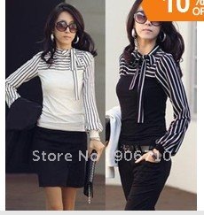 Free Shipping 2012 Fashion Stripe Bow Profession Upper Outer Garment Free Size White/Black Colour Wholesale and Retail FD046
