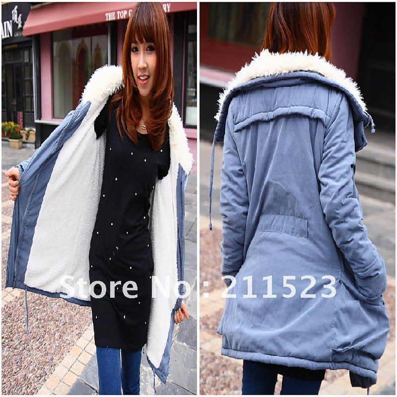 Free shipping! 2012 Fashion thicken lamb fur cotton-padded outwear for woman, leisure long style women warm winter overcoat