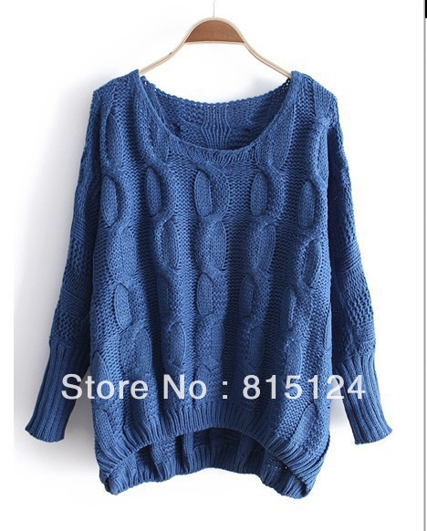 Free  shipping      2012 fashion twisted style o-neck low-high Women loose thick sweater