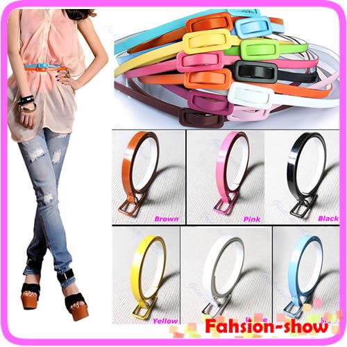 Free Shipping 2012 Fashion Vogue Candy Color Adjustable Low Waist Narrow Thin Skinny Leather Belt Hot-sell