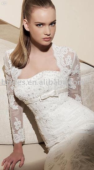 Free shipping 2012 fashion wholesale white long sleeves with lace unique bridal wedding jacket,bridal bolero WJ716