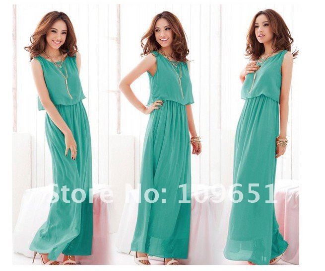 Free shipping!2012 Fashion Women Bohemian Chiffon  Long Dress Sets ,Sleeveless Colorful Beach Full Dress,Summer New Arrival