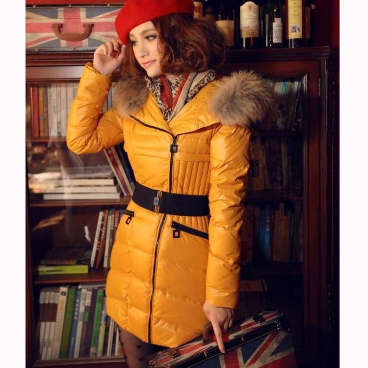 Free Shipping! 2012 Fashion Women Large Real Fur Collar Slim Thickening Medium-long Slim Down Coat B0661#