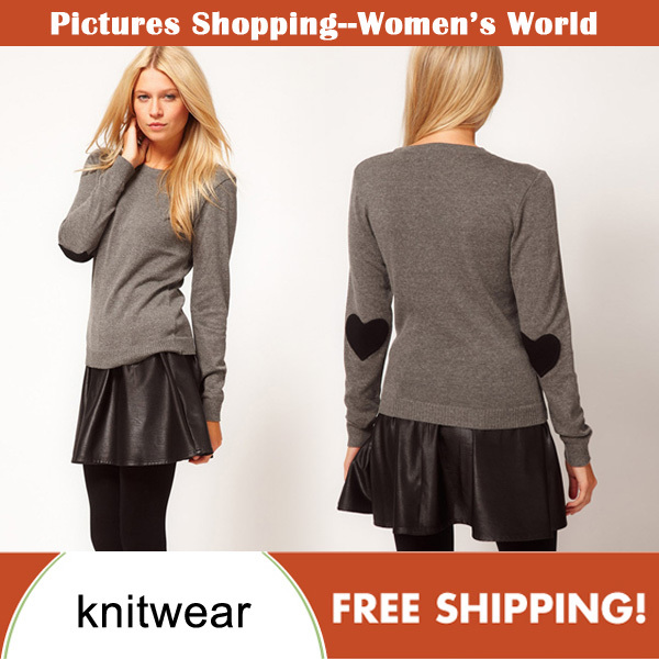 Free shipping!2012 Fashion womens' long sleeve tops color block heart pattern stick on sleeve slim ladies knitwear PS0008