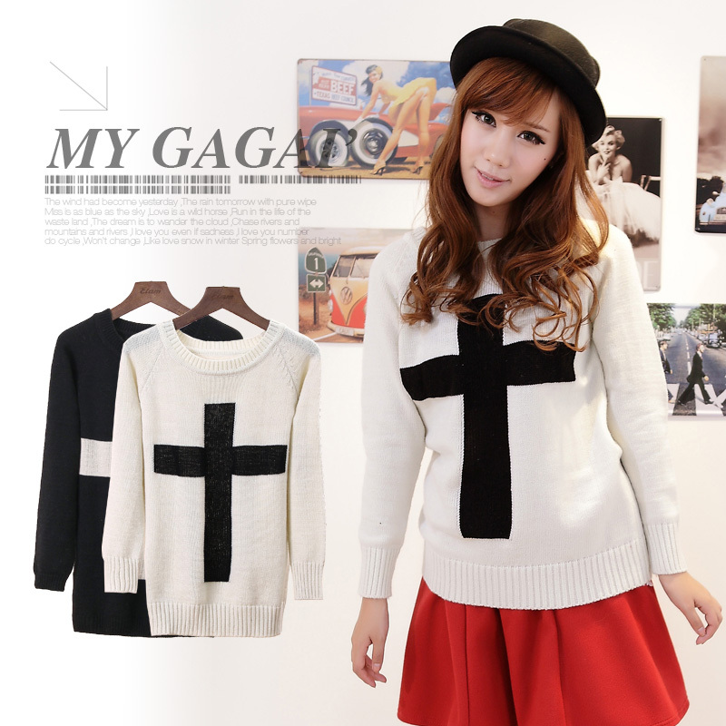 Free shipping 2012 fashionable casual cross long-sleeve pullover medium-long knitted sweater b66
