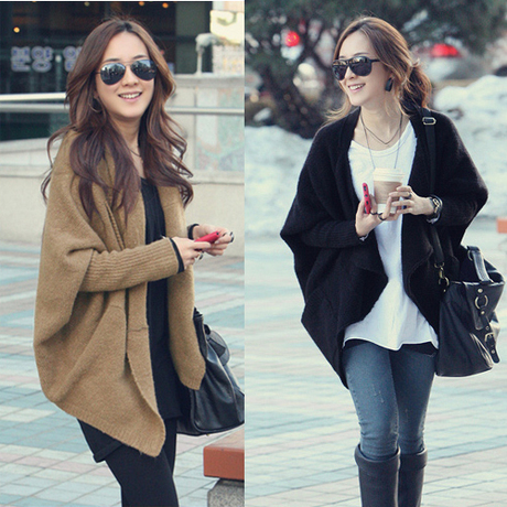 Free  shipping, 2012 female casual batwing shirt cardigan plus size loose sweater medium-long cape outerwear