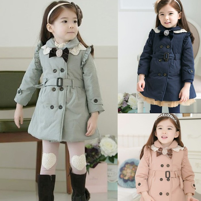 free shipping 2012 female child winter child outerwear trench double breasted cotton-padded jacket clothes 38