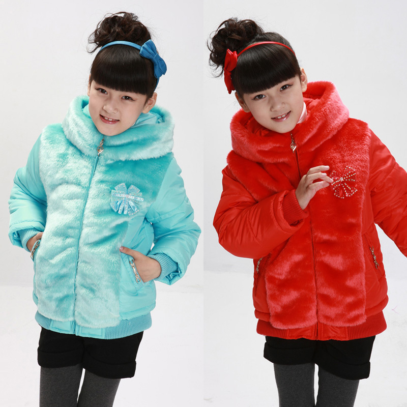 free shipping 2012 female child winter clothes wadded jacket child zipper outerwear child fur with a hood cotton-padded jacket
