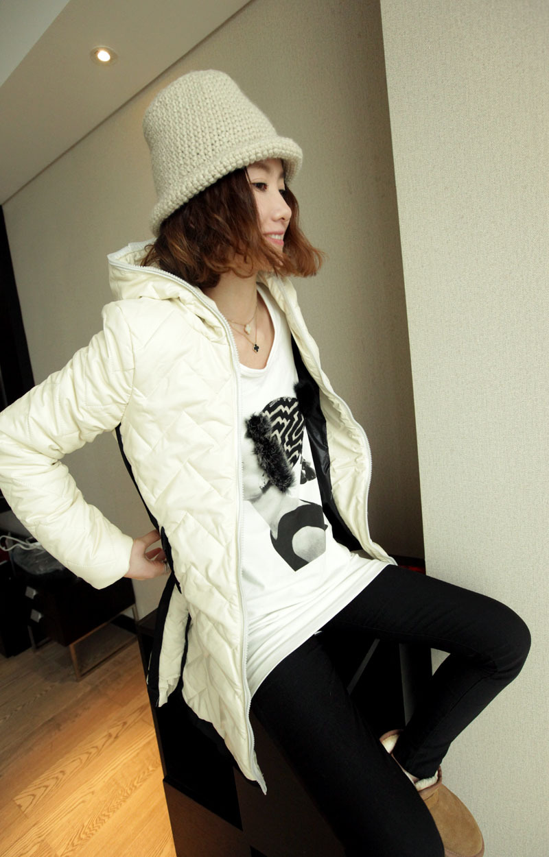 Free shipping 2012 female crimping plaid leather cotton-padded jacket medium-long with a hood wadded jacket outerwear