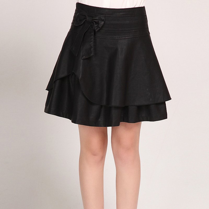 free shipping 2012 female leather skirt short PU all-match bow bust