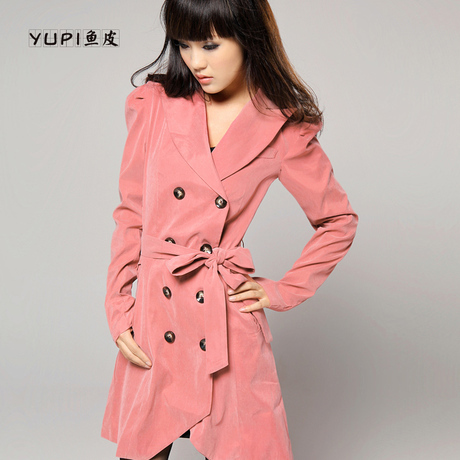 Free shipping! 2012 female outerwear autumn slim Women leather red plus size trench hm0322