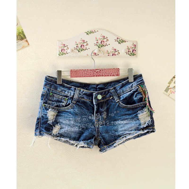 Free shipping! 2012 female summer colorant match flag retro finishing hole slim denim shorts hot trousers