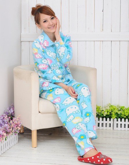 Free shipping    2012 Flax cute cartoon cat Ms. comfortable fleece coral velvet suit home service   b385 ow