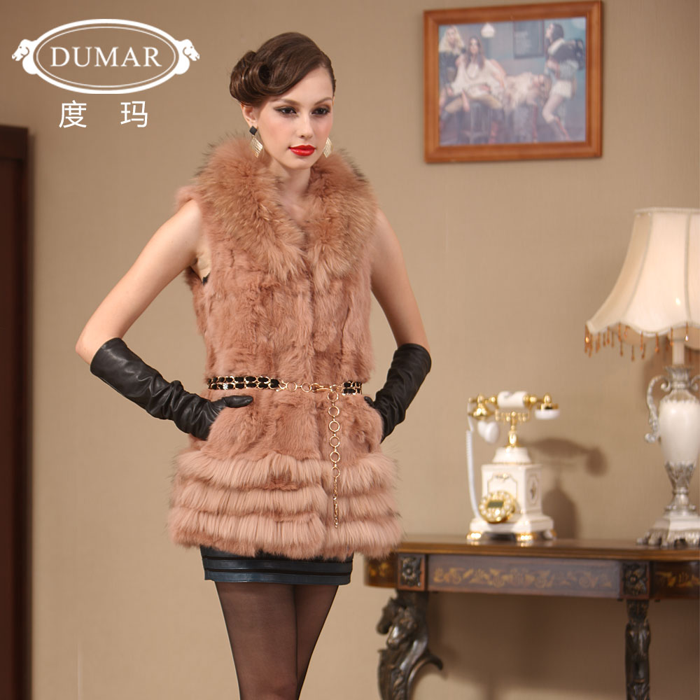 free shipping 2012 fur vest high quality rabbit fur vest raccoon fur female outerwear pc0675