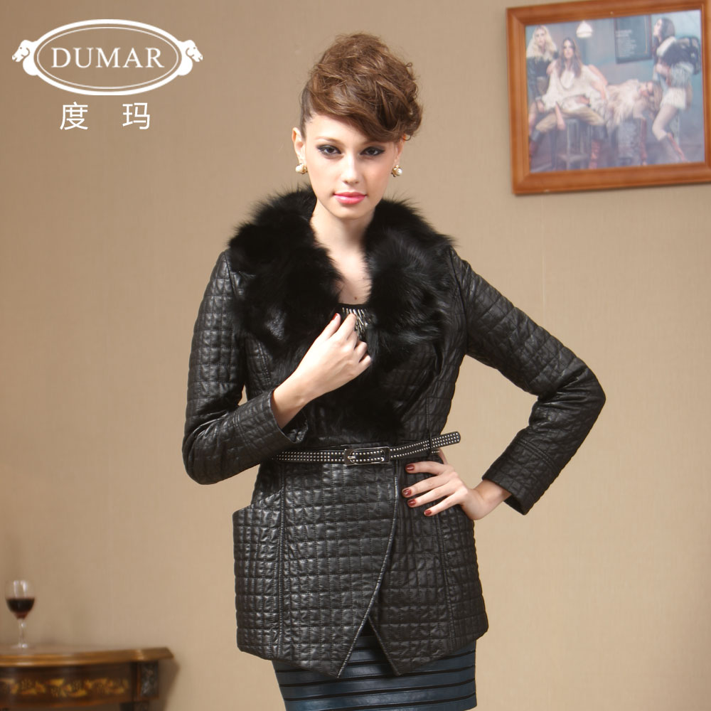 free shipping 2012 genuine leather clothing Women fox fur fashion slim outerwear overcoat py0619